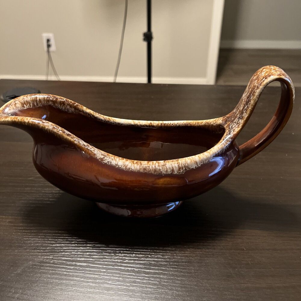 Hull Oven Proof USA Vintage Brown Drip Gravy Boat